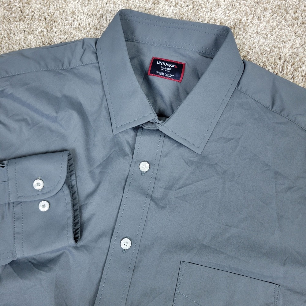 Untuckit Slim Fit Mens XLT Solid Gray Performance Stretch Button Up Long Sleeve